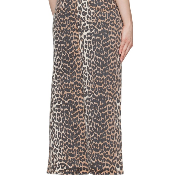 GANNI LEOPARD DENIM MAXI SLIT SKIRT - Picture 4 of 5
